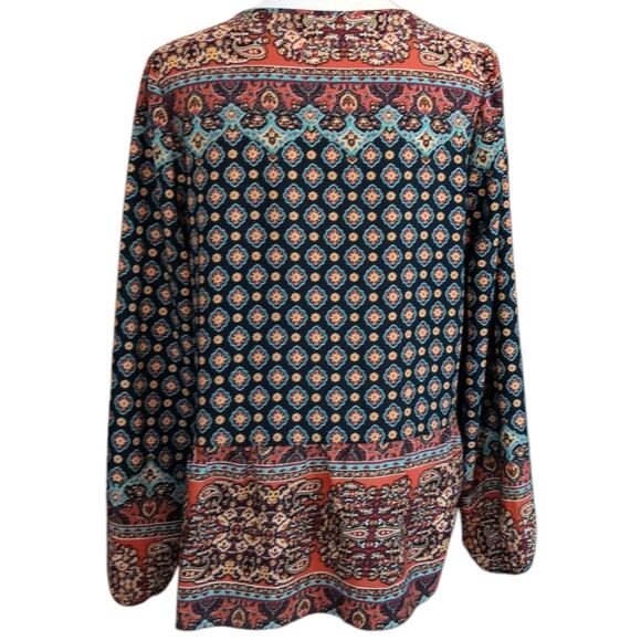 Flowy Boho Blouse Peasant Top M Tiered Colorful Southwest Artsy Travel Vacation - Picture 8 of 10